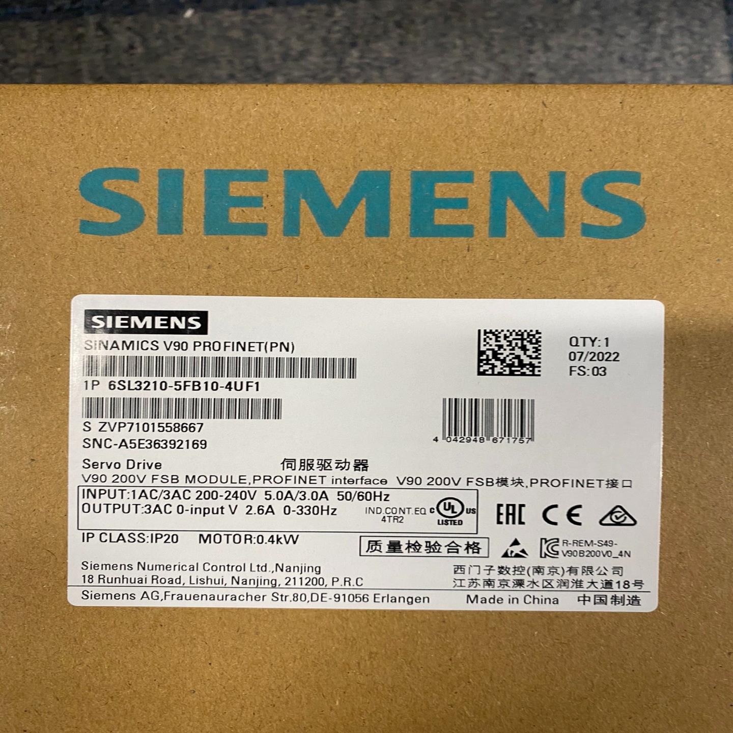 （设备配件）6SL3210-5FB10-4UF1西门子V90伺服驱动器0