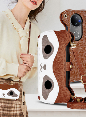 适用VIVOV50手机壳斜挎翻盖皮套vivo v60lite全包防摔v40真皮v30e创意钱包式V29背带挂绳v27插卡夹v25Pro新款