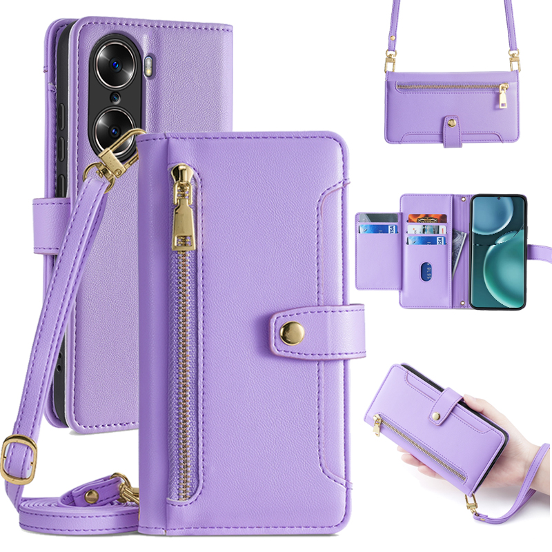 适用华为荣耀60手机壳honor60pro背带斜挎50pro翻盖皮套五六十真皮双面防摔60se新款男女50se创意挂绳钱包式