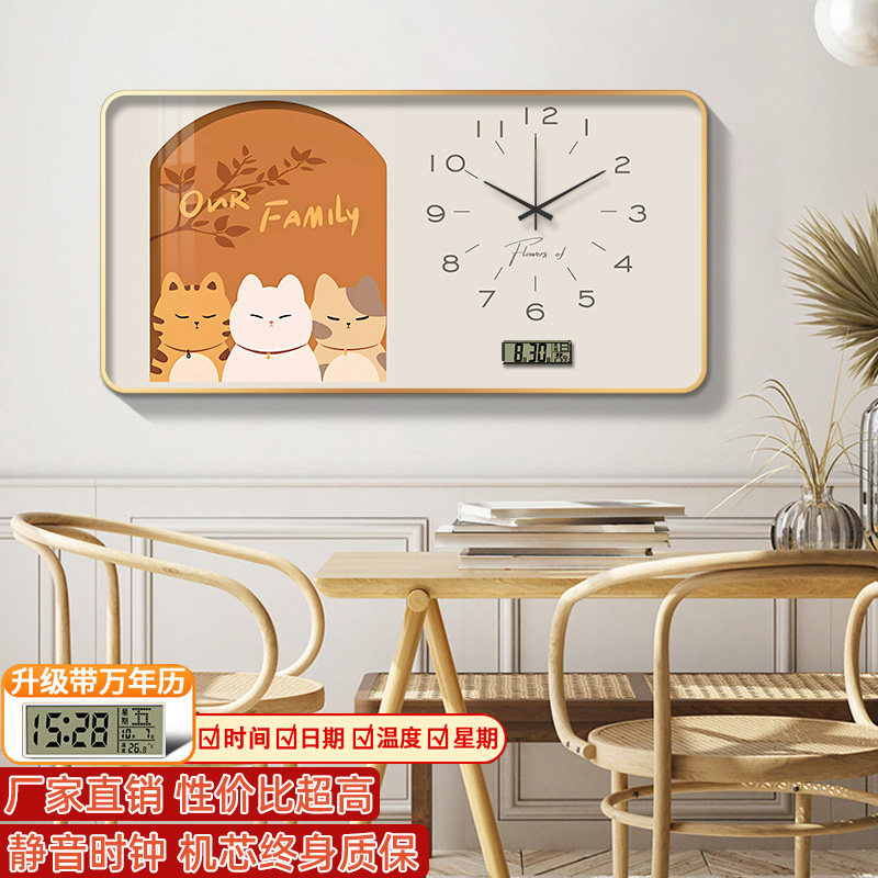 客厅创意电子钟表挂钟万年历时钟餐厅装饰画现代壁画2024新款挂画