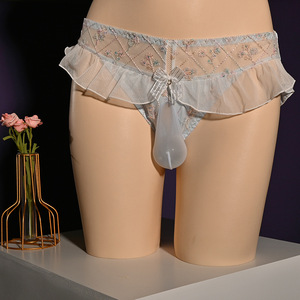 日系小清新男士内裤甜美荷叶边清纯可人伪娘中低腰三角裤性感诱惑