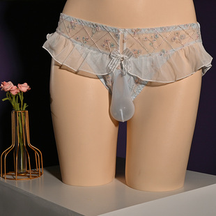 日系小清新男士内裤甜美荷叶边清纯可人伪娘中低腰三角裤性感诱惑