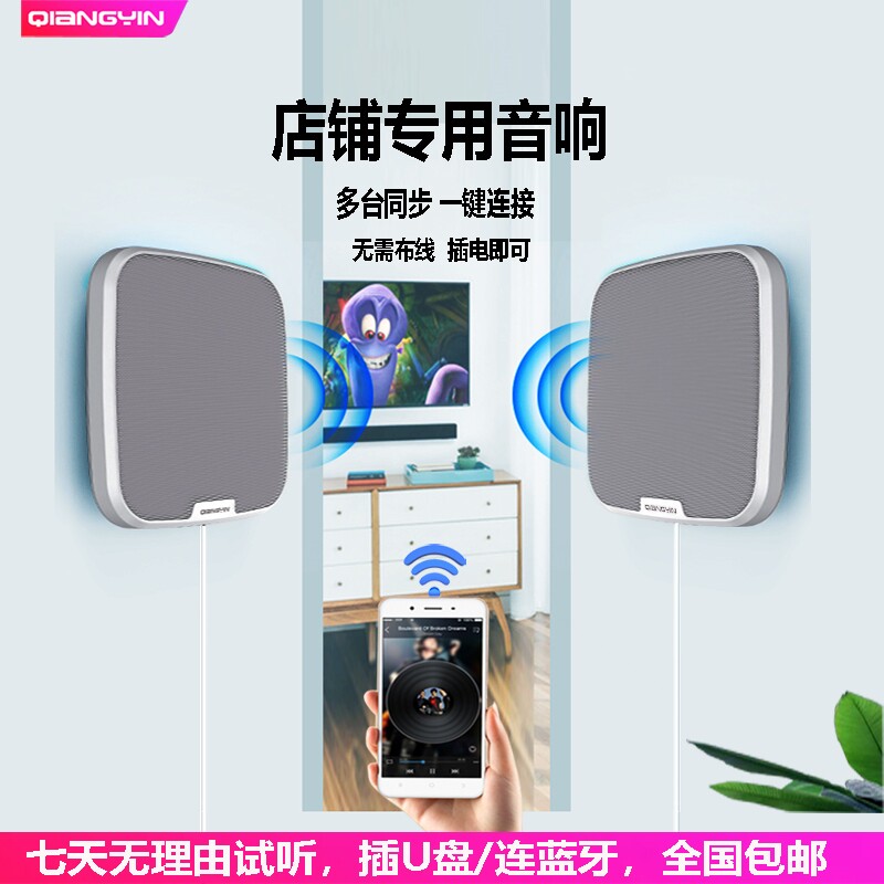 QIANGYIN Q3a壁挂无线蓝牙音响挂墙音箱喇叭用奶茶超市立体环绕低