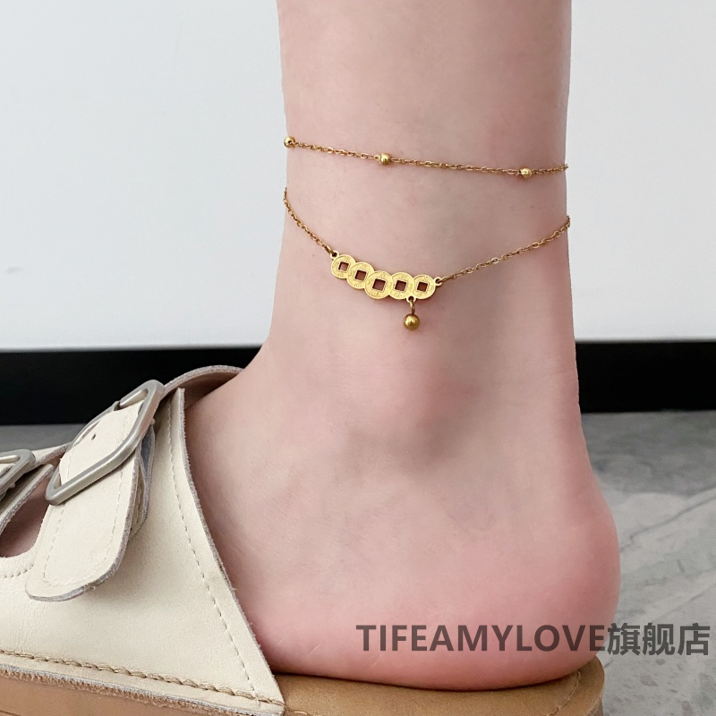 TIFEAMY&LOVE五帝钱脚链18K金