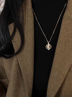 法式复古虎眼石珍珠长款毛衣链