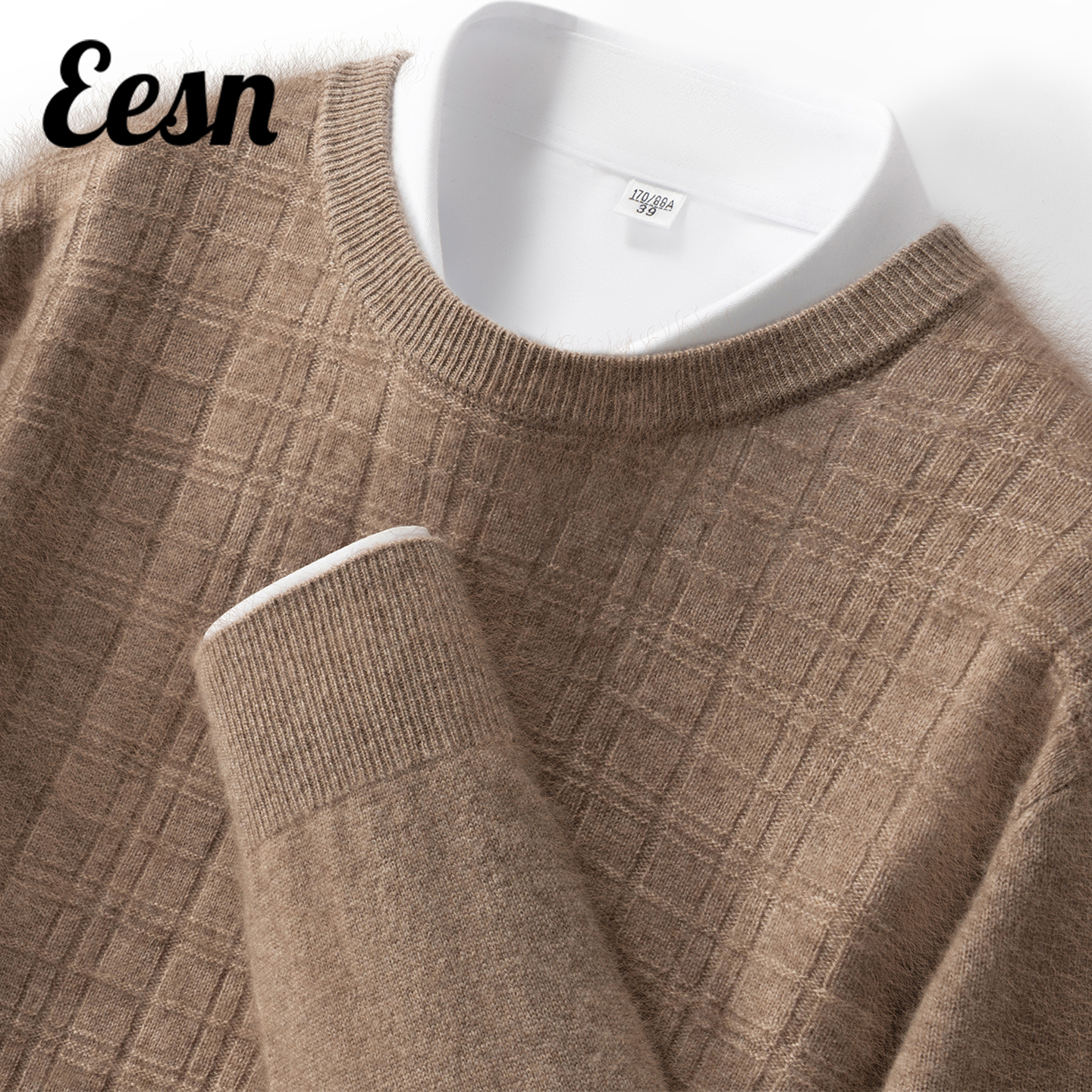 秋冬季圆领竖花纹男士纯山羊绒衫