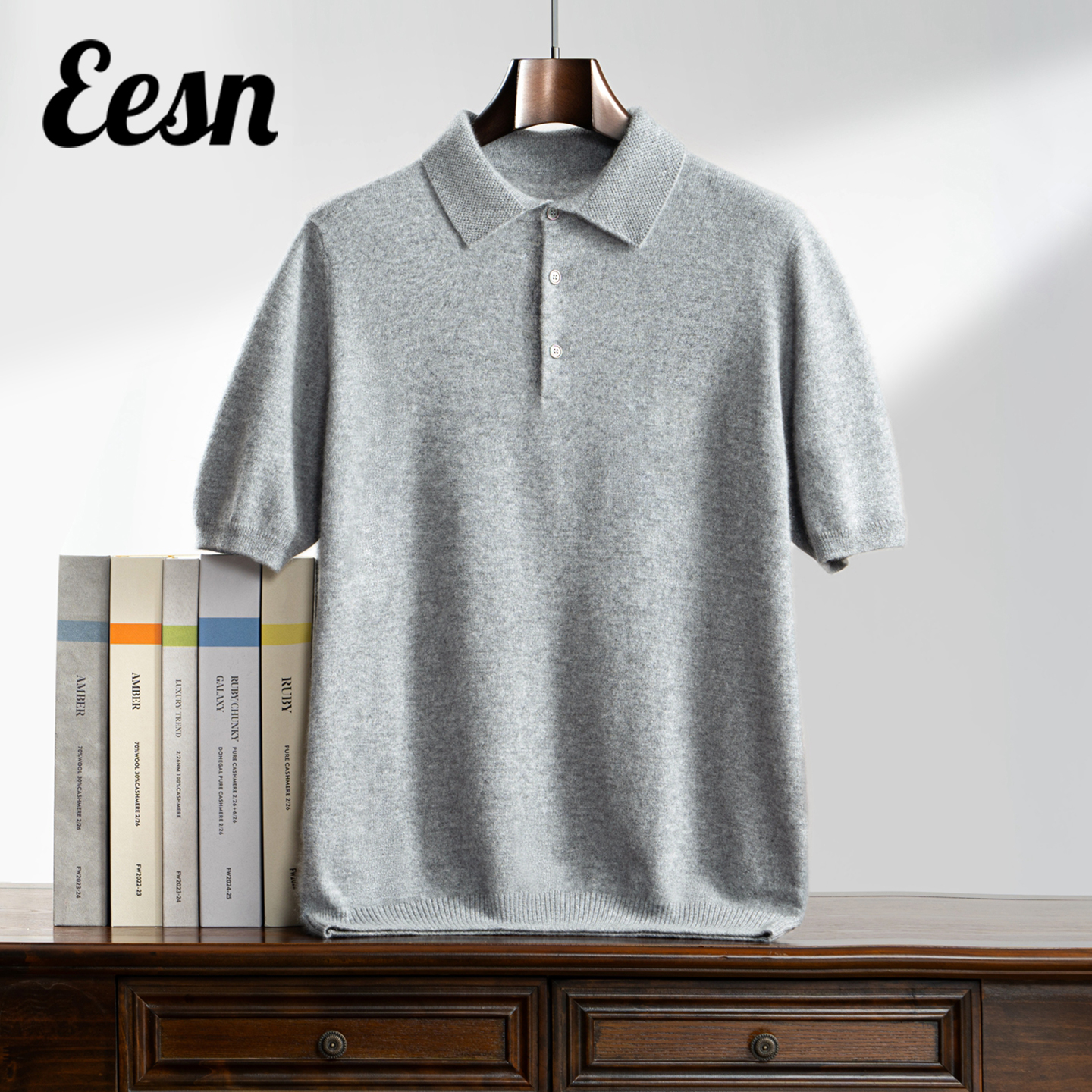 高端男士套头POLO领短袖羊绒衫