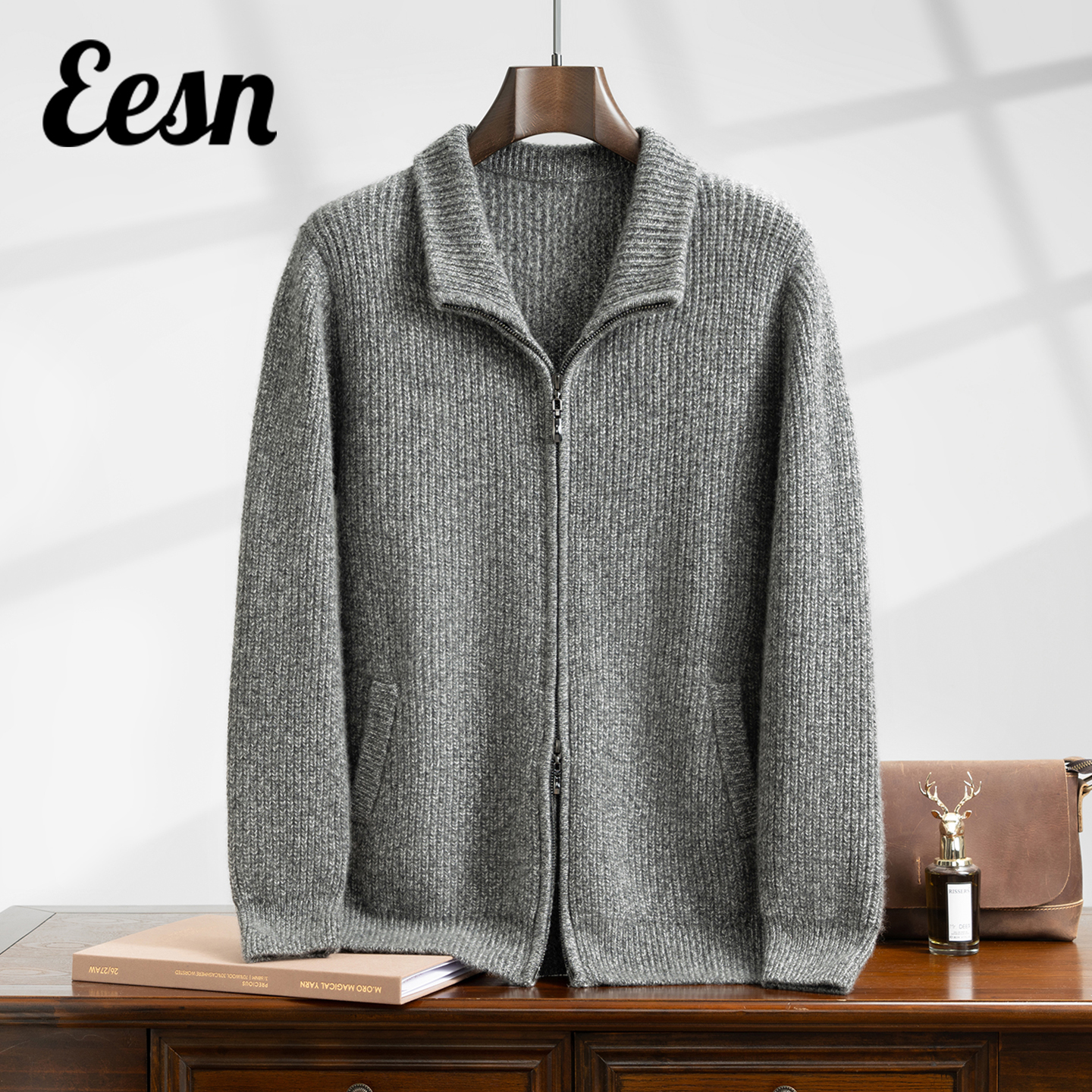 重磅加厚双拉链花纱100%羊绒开衫