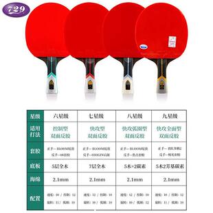 高档729乒乓球拍金标9星6星78星友谊横拍直拍双面反胶专业级高弹