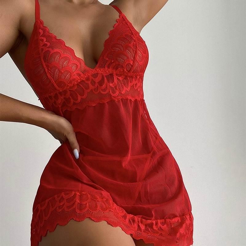 Sexy Sleepwear Deep-V Night Dress Women Sleeping Nightgown R