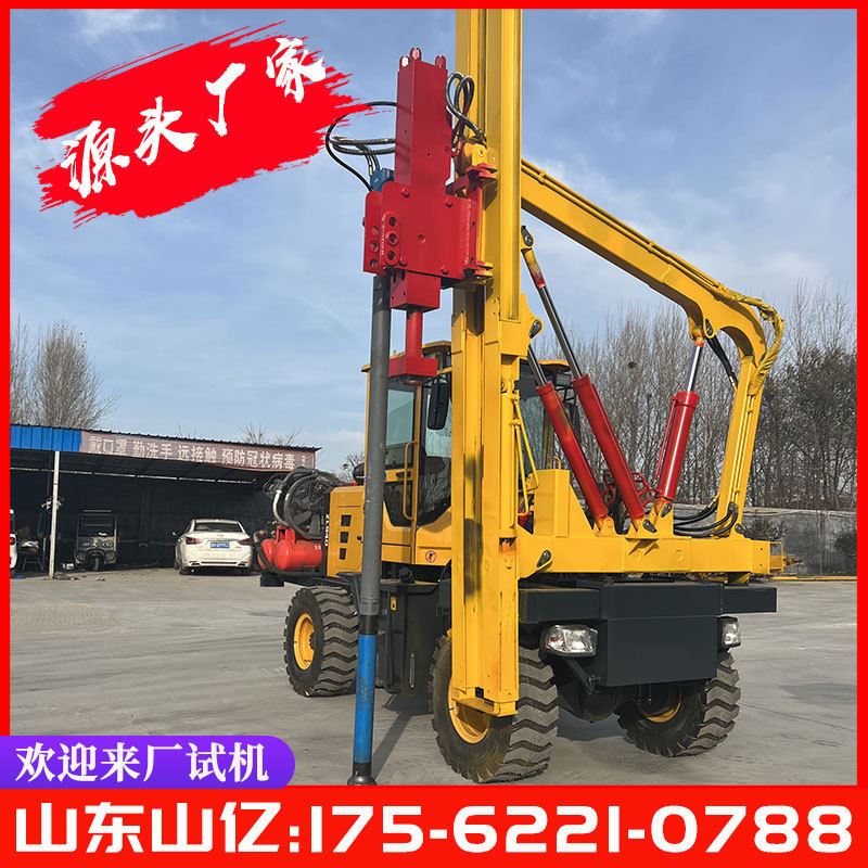公路护栏钻孔打桩机方圆管通用打桩机车载一体式护栏打桩机厂家
