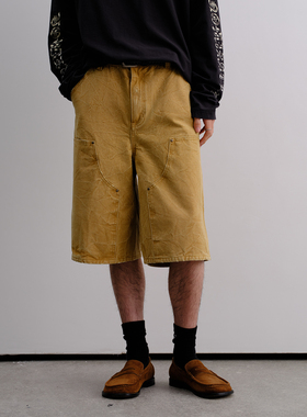 Brokenonyx落色做旧水洗六分裤双膝伐木短裤潮牌痞帅炸街男工装裤