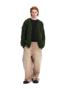 Brokenonyx 重磅中古老钱草绿色刺绣开衫慵懒风休闲开衫毛衣外套