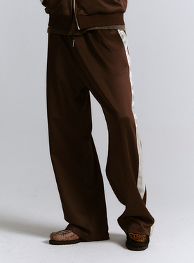 Brokenonyx 复古织带拼接撞色运动裤高街垂坠感宽松休闲阔腿裤