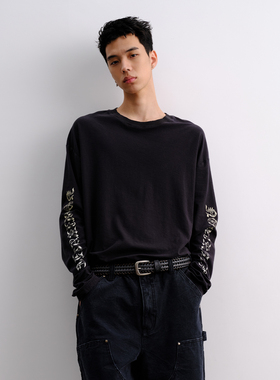 Brokenonyx 定织亚麻混纺做旧哥特印花长袖