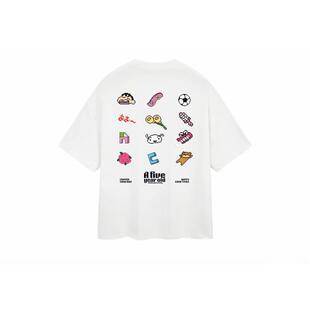 Crayon Shinchan蜡笔小新 卡通像素印花美式圆领短袖T恤 男女同款