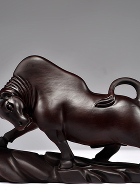 黑檀牛摆件黑色木牛中式实木雕刻木质华尔街牛客厅装W饰送礼工艺