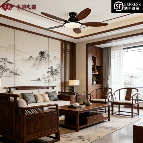 丰韵家用直叶扇风扇灯中古风别墅