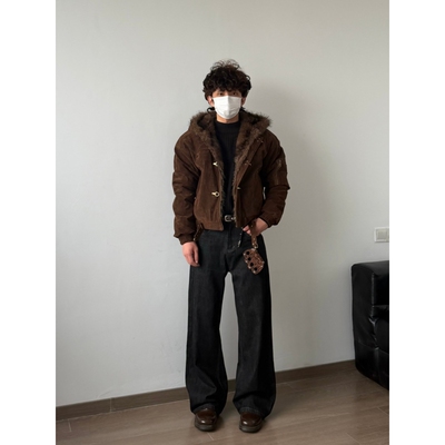 HFB美式短款加绒座山雕棉服外套