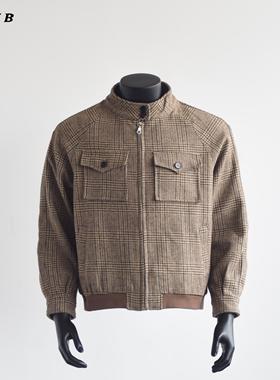 HFB 复古风新款哈灵顿夹克上衣短款显高立领休闲外套千鸟格男G952