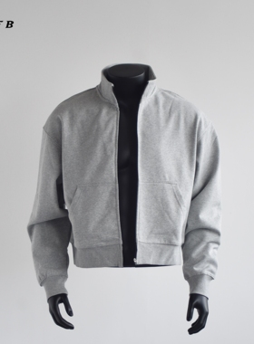 HFB 秋冬新款美式简约cleanfit短款显高立领纯色拉链重磅卫衣0136