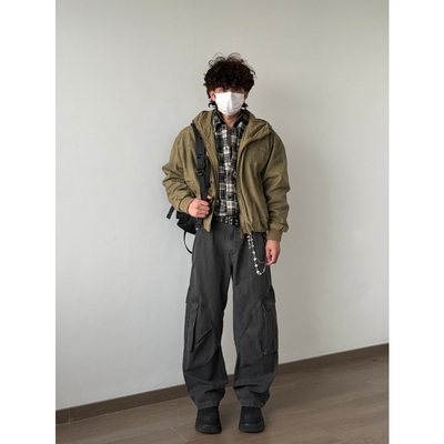 HFB美式短款水洗工装夹克外套男