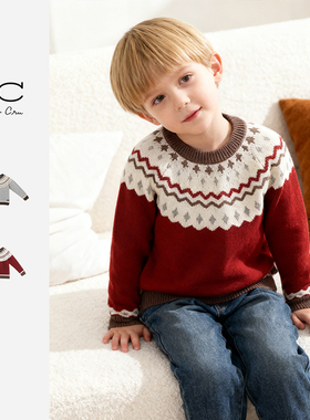 RC童装官方正品男女童毛衣套头毛衣衣费尔岛毛衣新年红上装毛衣
