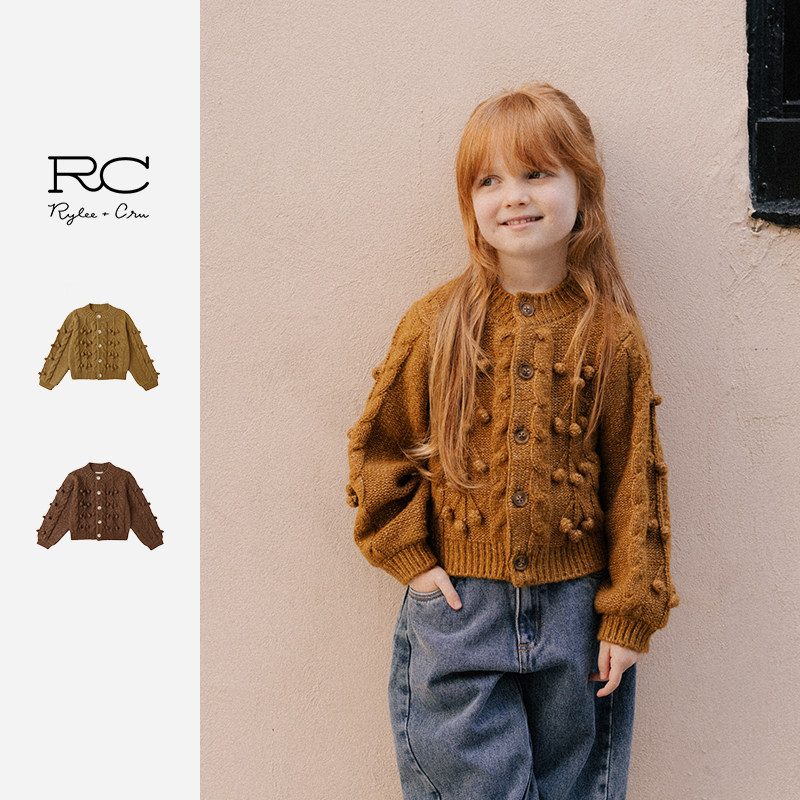 RyleeCru商场同款儿童爆米花毛衣开衫女童针织衫外套25秋3上新