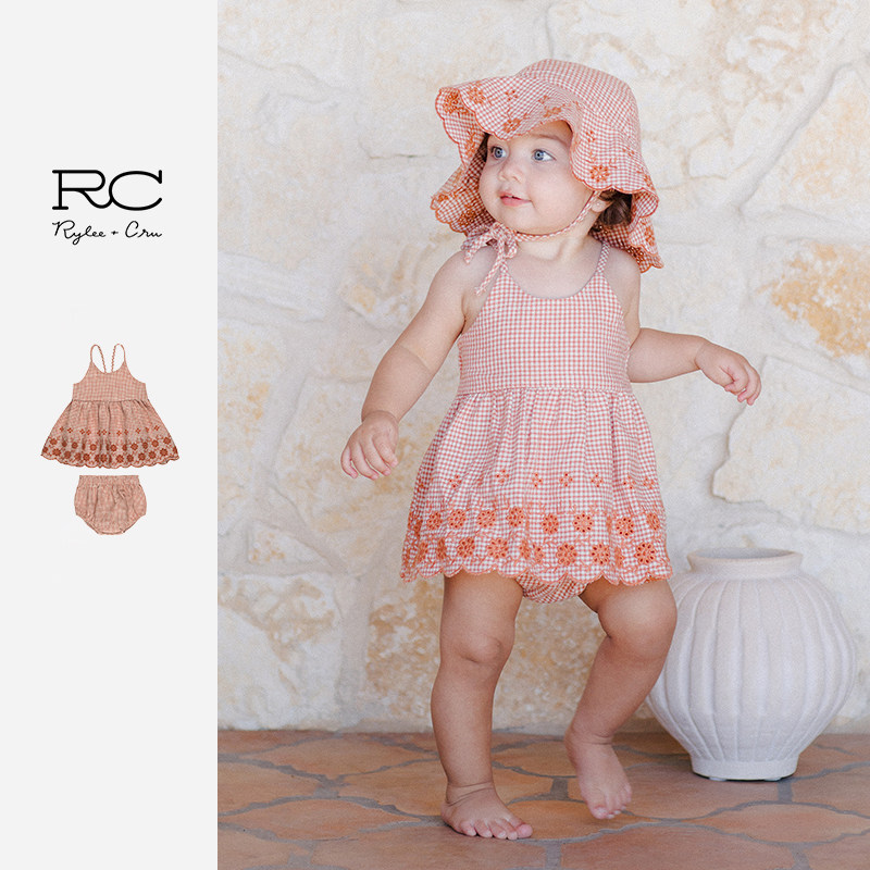 RyleeCru官方正品女童吊带连衣裙套装夏季宝宝裙子两件套甜美格纹