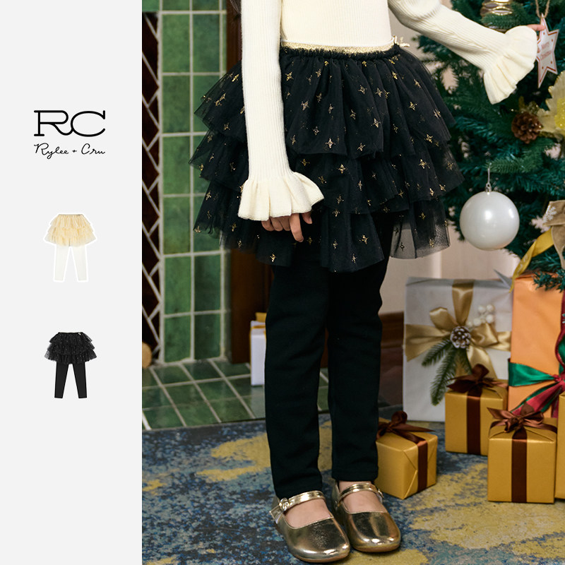 RyleeCru正品rc女童网纱裙加绒打底裤冬新款女宝女孩裤