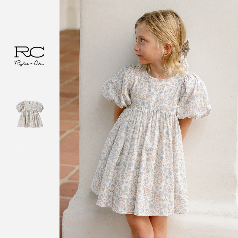Ryleecru商场同款女童连衣裙夏季短袖碎花裙中大童公主裙25夏新款