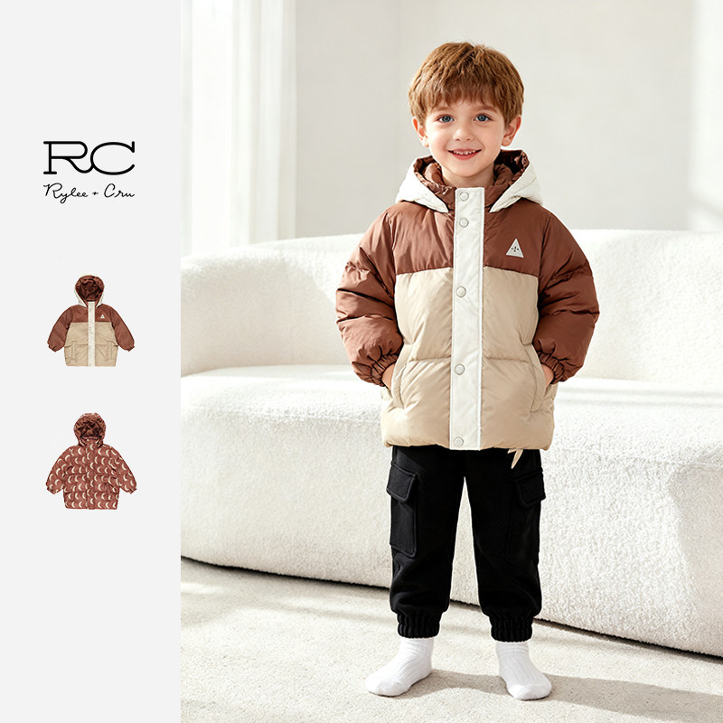 RyleeCru官方正品儿童拼接棉服秋冬保暖男童女童连帽外套