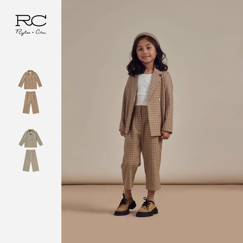 RyleeCru格纹外套女童上衣女孩外套RC西装西裤套装礼服正装英伦风