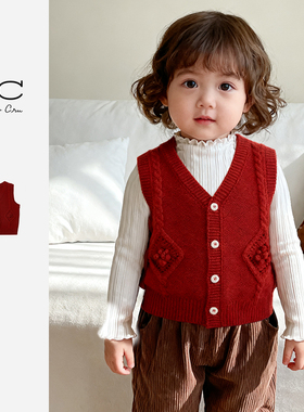 RC童装官方正品儿童针织马甲上装外套25秋冬新款新年红马甲毛衣