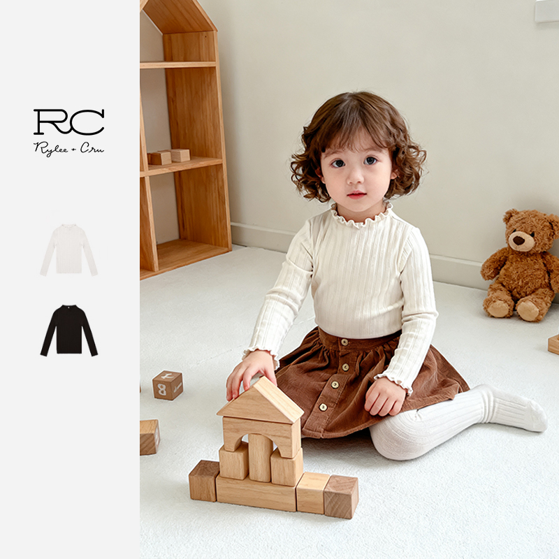 RyleeCru官方正品花边领打底衫女宝女童纯色薄款基础打底棉