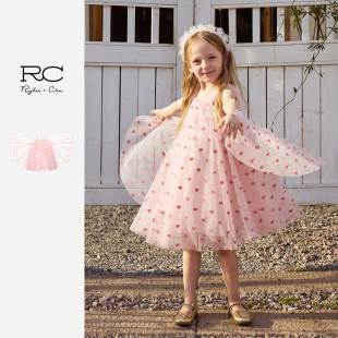 RyleeCru甜美公主风爱心网纱连衣裙女童粉色蓬蓬裙26夏1新款