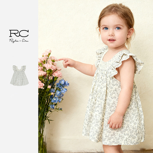 Ryleecru商场同款女童连衣裙RC童装女宝印花休闲连衣裙棉100%