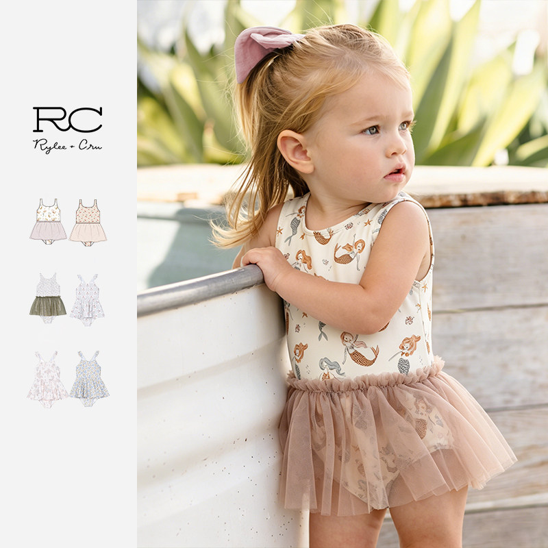 Ryleecru女童吊带网纱裙连体泳衣25款女宝泳衣儿童泳装温泉泡汤