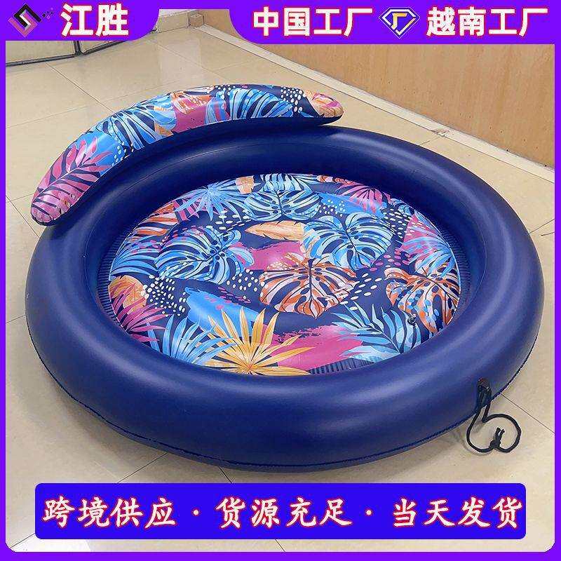 现货充气圆形浮床漂浮双人美黑泳池躺椅大号防晒带枕头浮排