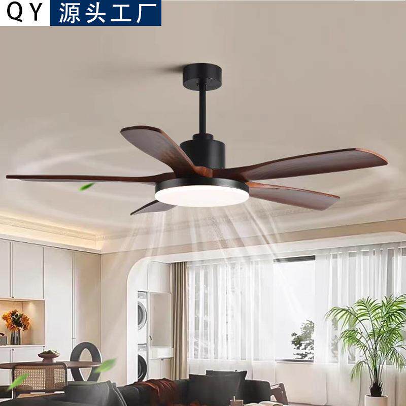 全光谱中古风扇吊灯客厅法式复古大扇叶静音胡桃木色餐厅电扇灯