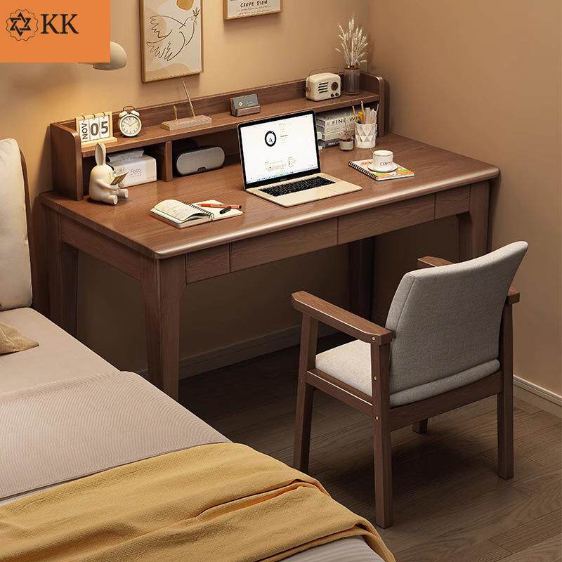 单个书柜双人书桌书架一体组合实木家用电脑桌组合书柜办公