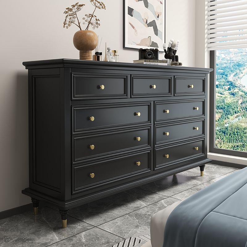 美式实木斗柜五六七八九抽屉柜卧室收纳现代轻奢客厅储物斗橱黑色