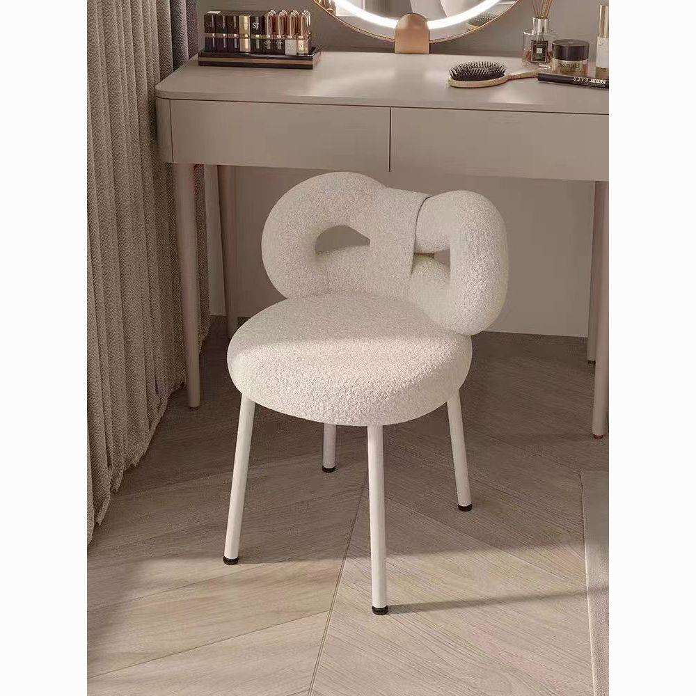 轻奢简约家用梳妆奶油化妆女生卧室梳妆台椅子美甲靠背网红凳子