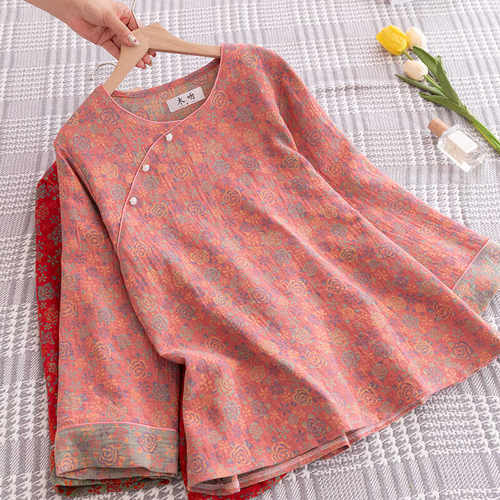 宽松春夏薄款纯棉盘扣四季睡衣