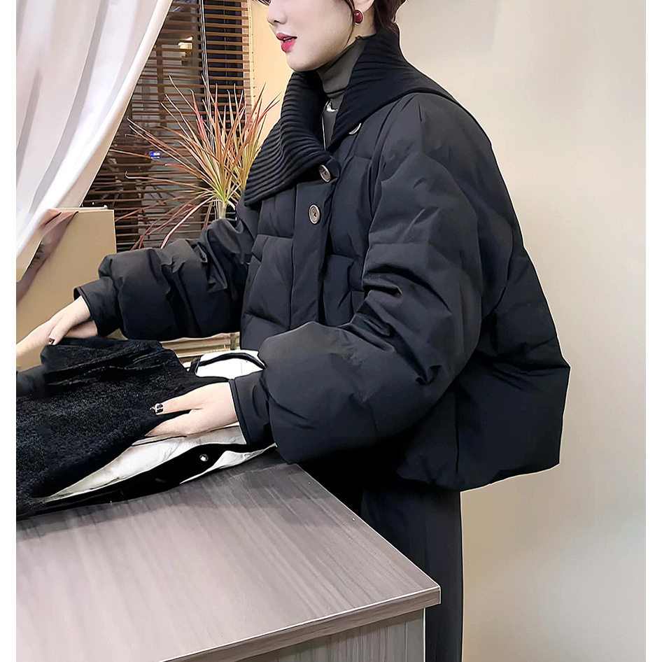 大翻领针织领拼接棉服女2026冬季新款加厚小个子面包服短外套,女装/女士精品,棉衣/棉服,淘宝优惠券,粉丝福利购,淘宝优惠卷