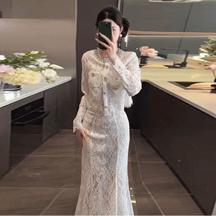 春季气质穿搭高端精致轻奢高级感社会小香风蕾丝连衣裙套装女