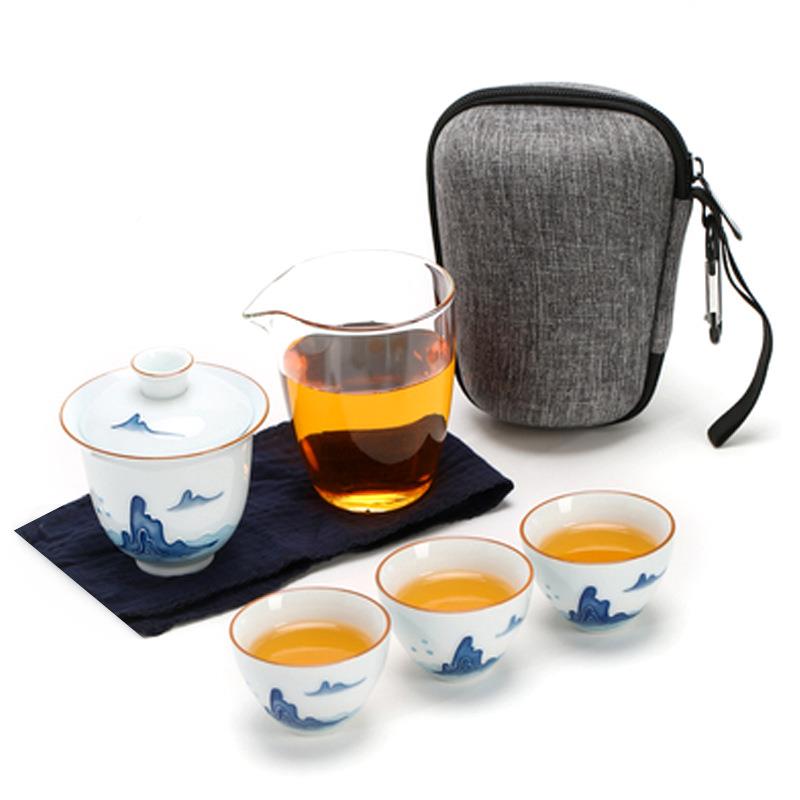 手绘小盖碗一壶套杯功夫旅行茶具装约便简携包三随身外7118带泡茶