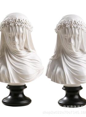 哥式艺术品摆件特婚礼家居装MSSN面少女半身像雕像树脂纱工饰艺品
