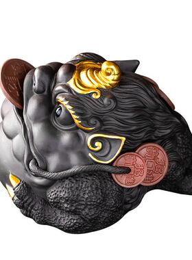 紫工荣华摆富贵茶YJP砂宠招财金蟾茶盘件创意手茶玩可养陶瓷茶道