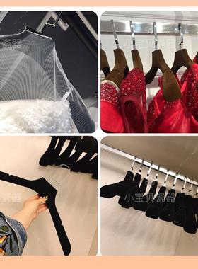 ?[5支装]F7568HHT植婚纱衣架绒女宽肩植绒黑色加厚衣架钩植绒金衣